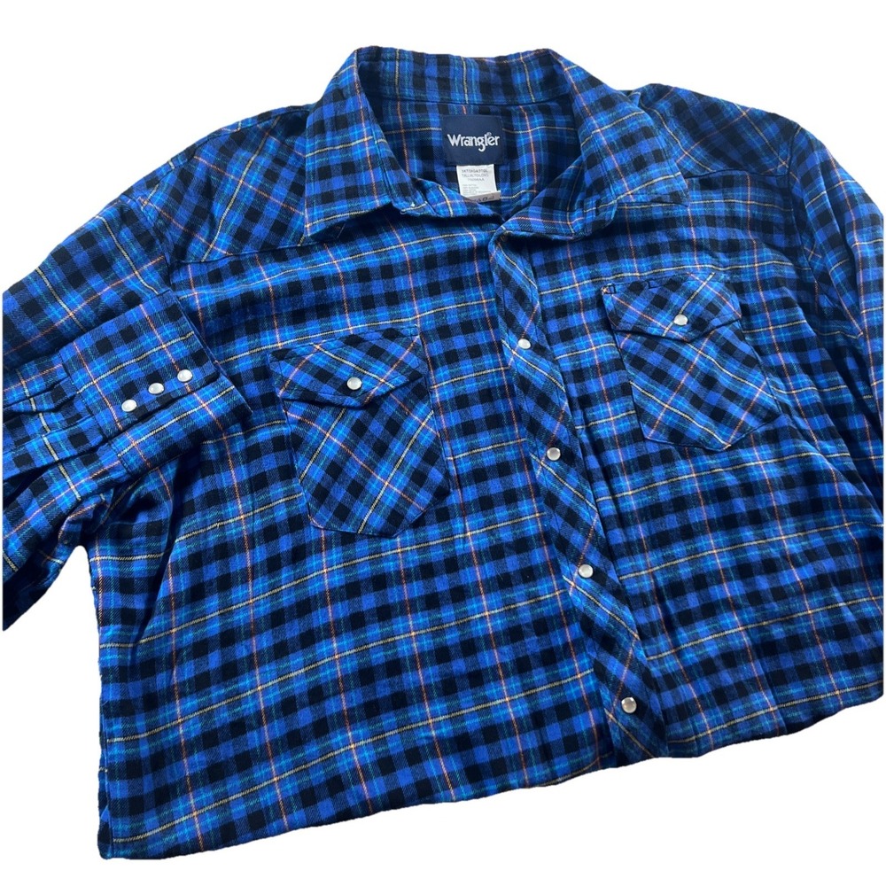 Wrangler Pearl Snap Button-Down Flannel Shirt Men's 3XT‎ Long Sleeve Blue Plaid
